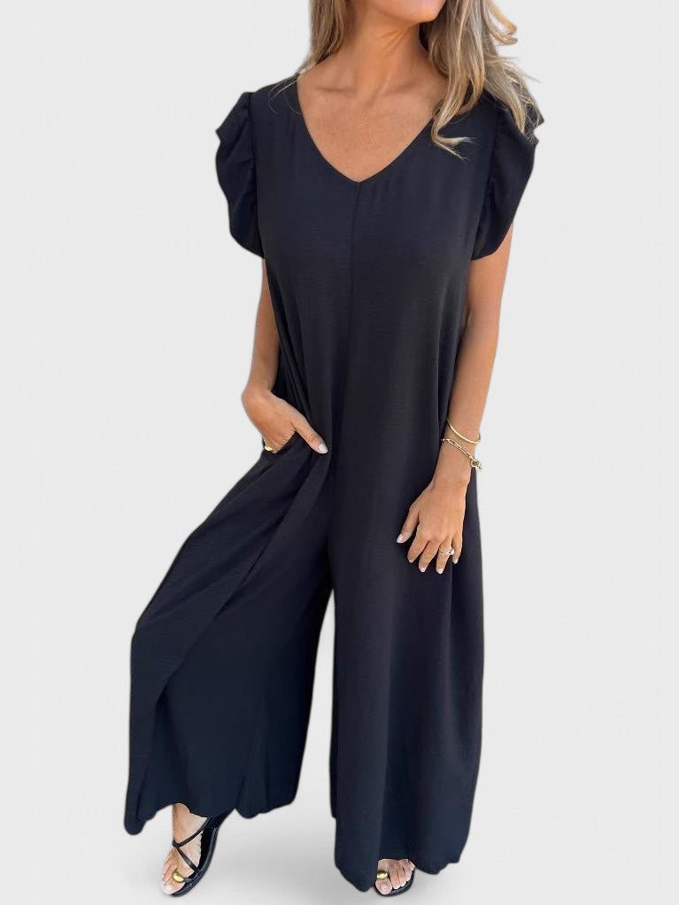 Leopard Print V-Neck Jumpsuit With Front Pockets