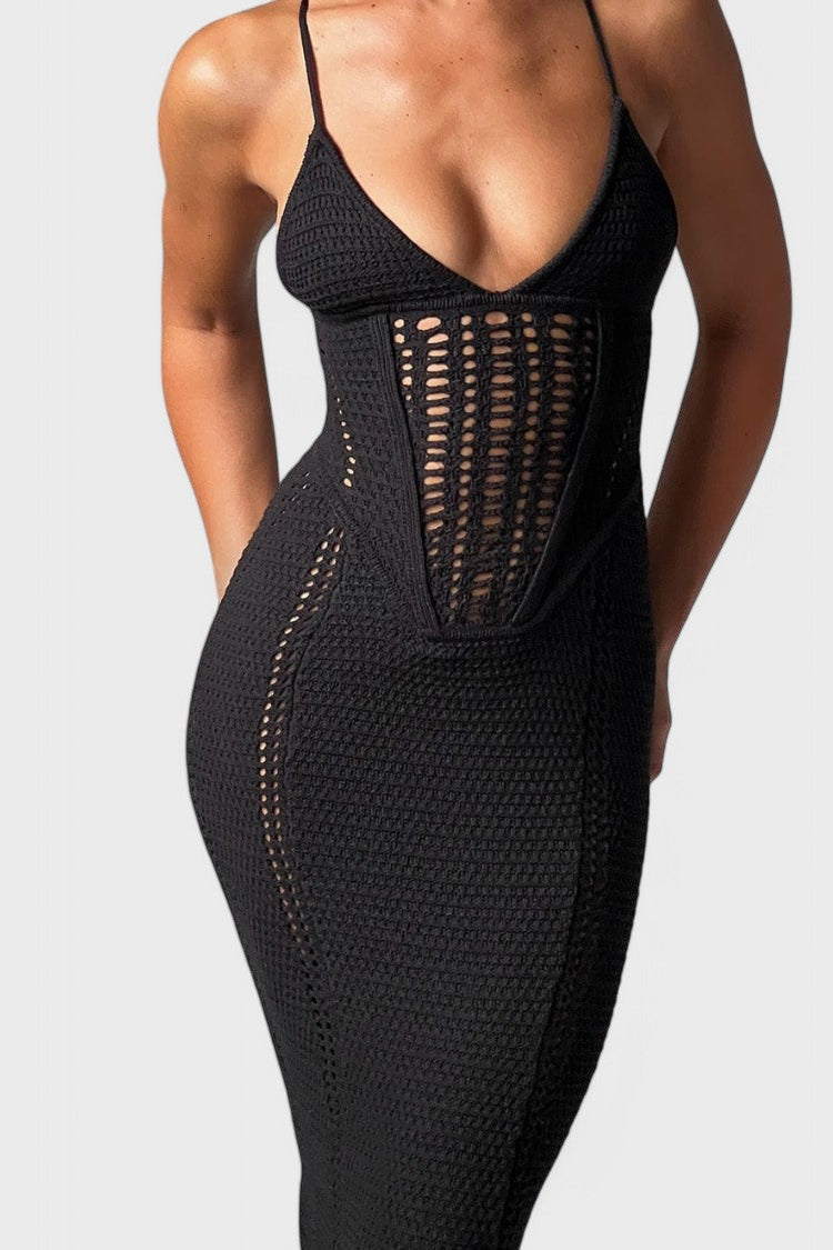 Ella™ - Lace-up large backless knitted dress