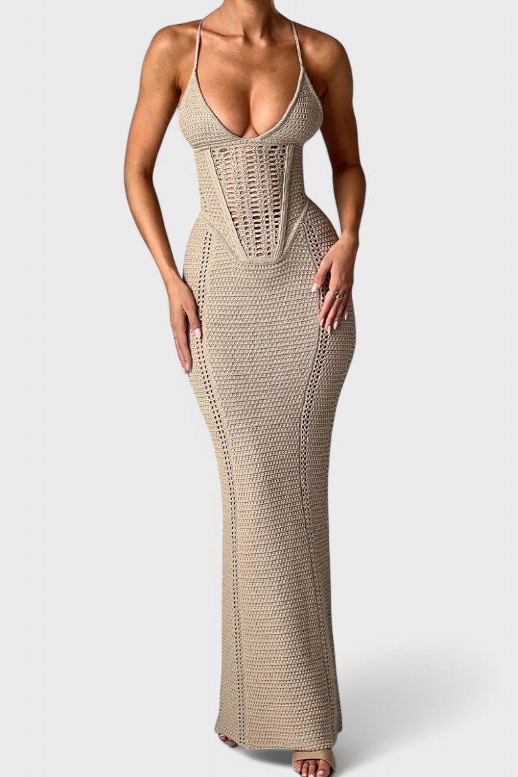 Ella™ - Lace-up large backless knitted dress