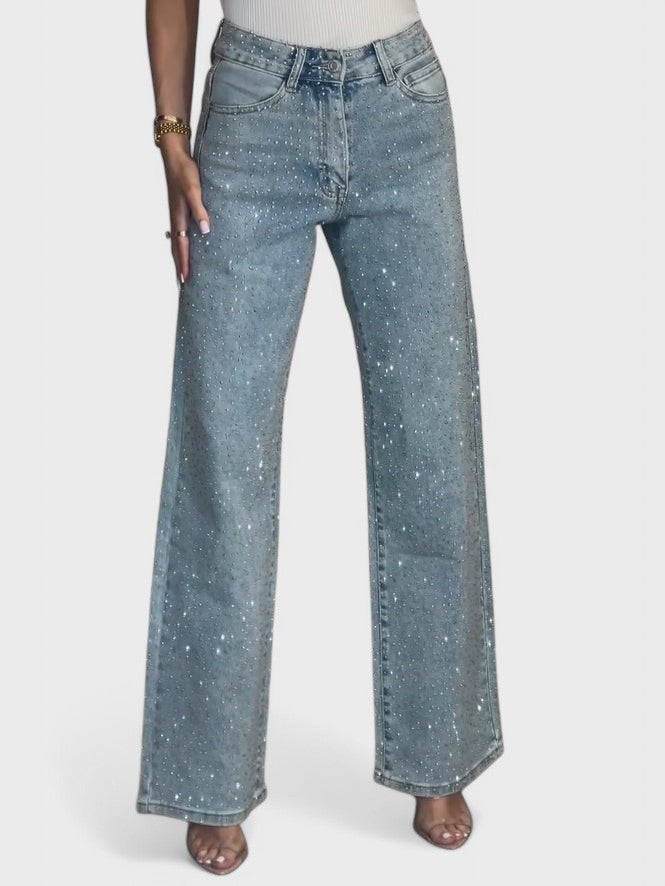 Madison™ - High Waisted Diamanté Straight Leg Jeans