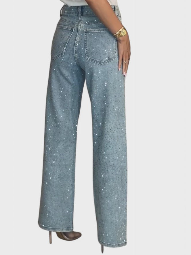Madison™ - High Waisted Diamanté Straight Leg Jeans