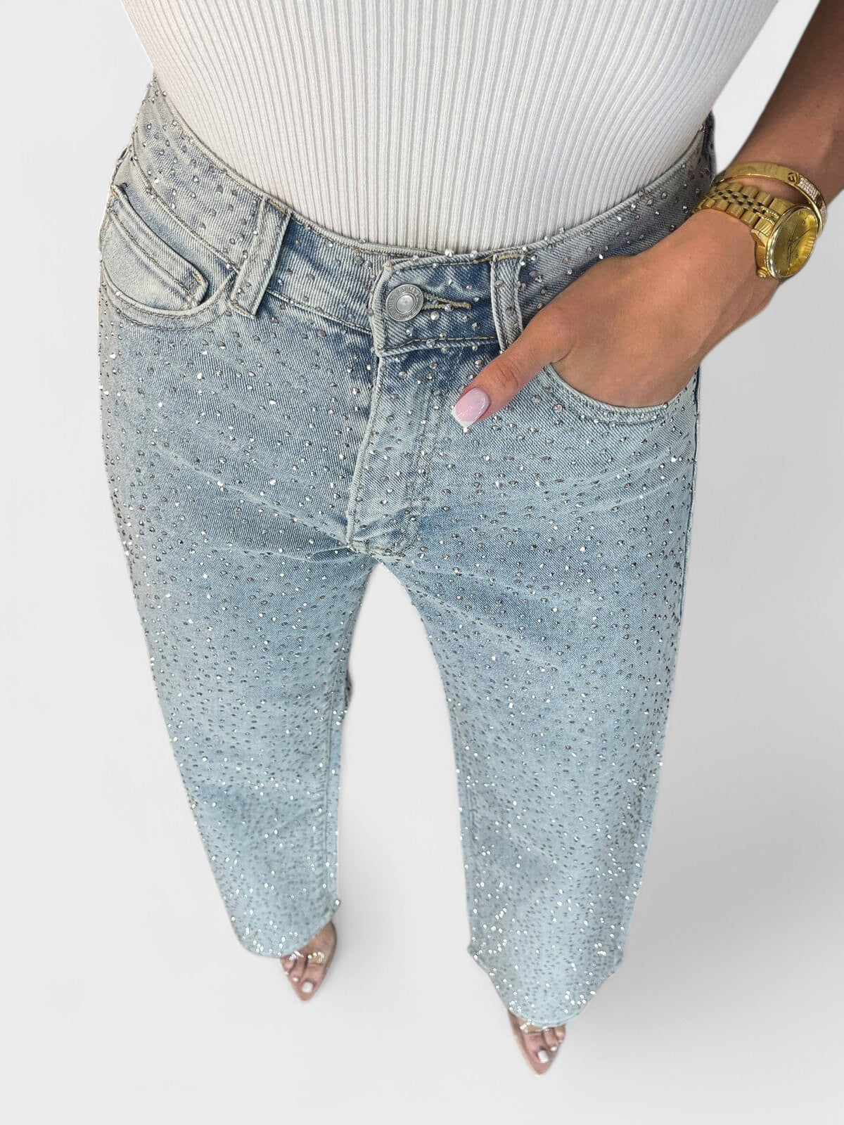 Madison™ - High Waisted Diamanté Straight Leg Jeans