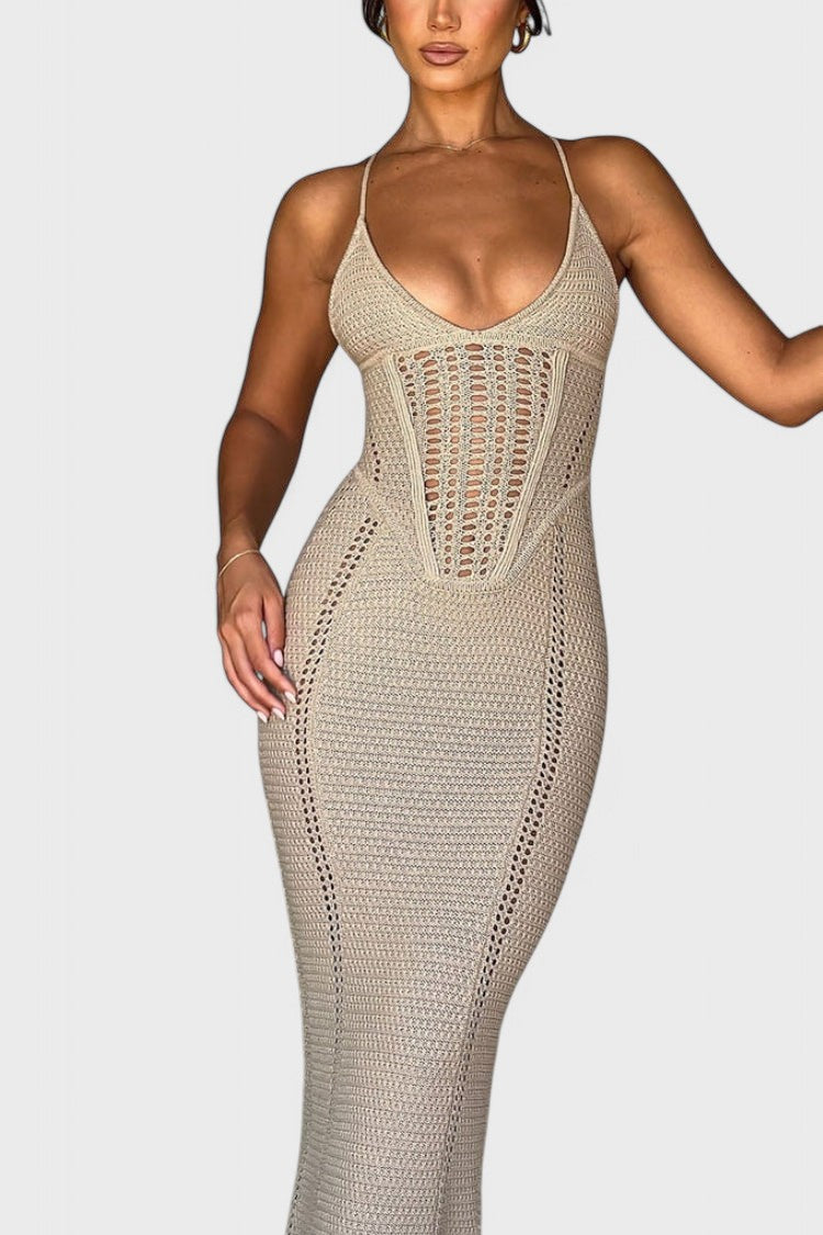Ella™ - Lace-up large backless knitted dress