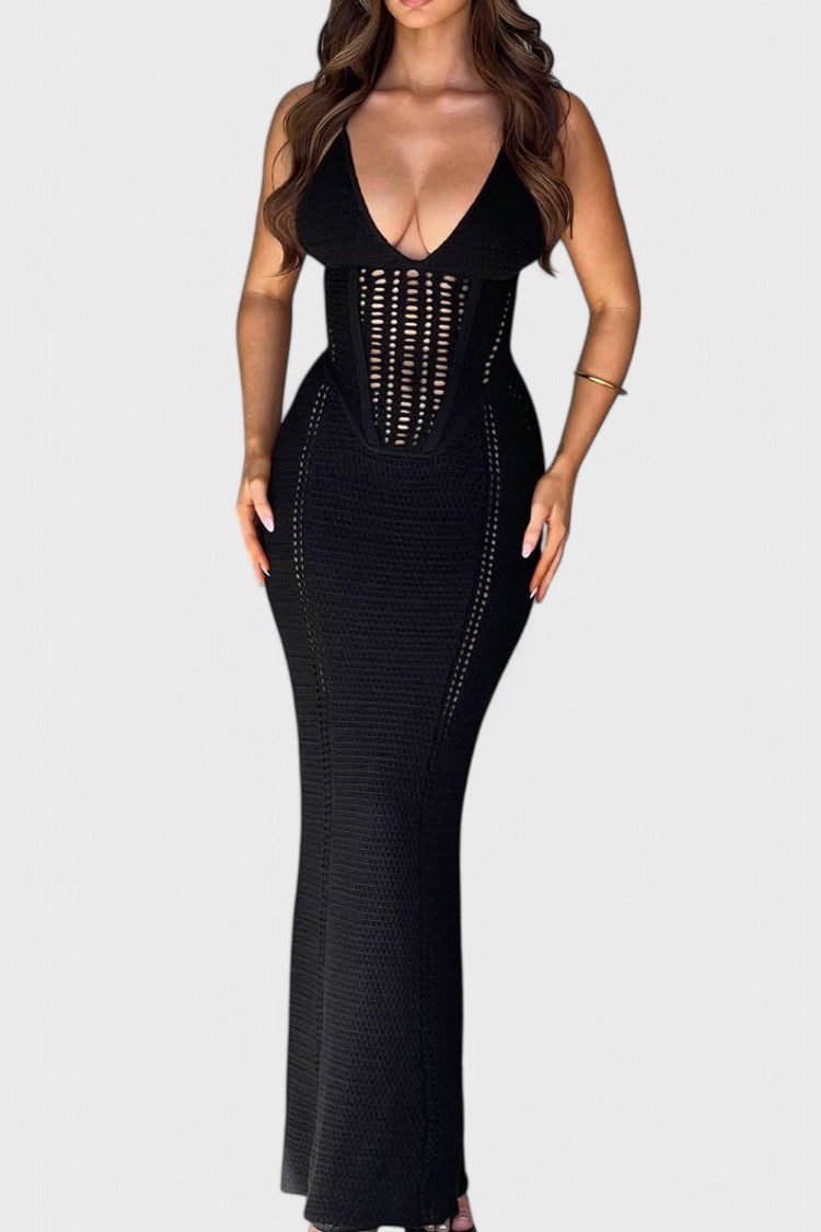 Ella™ - Lace-up large backless knitted dress