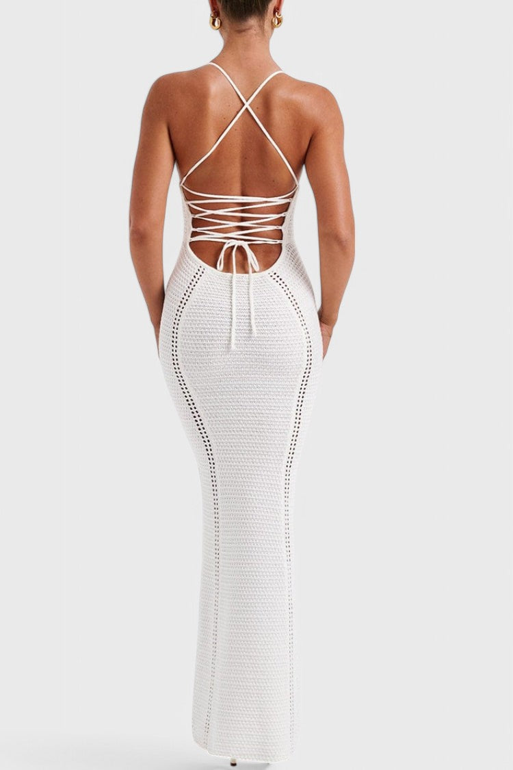 Ella™ - Lace-up large backless knitted dress