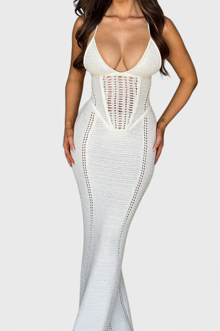 Ella™ - Lace-up large backless knitted dress