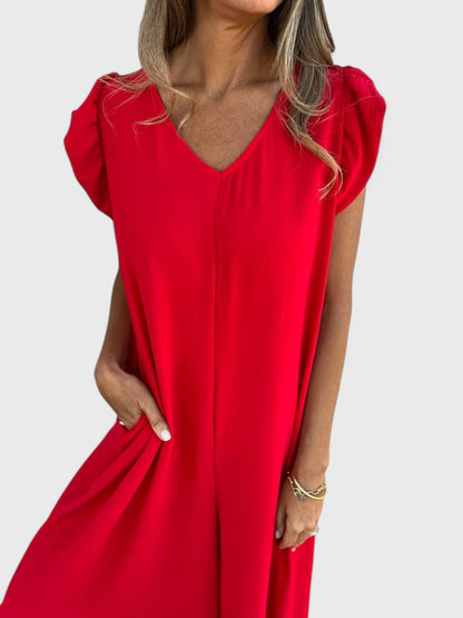 Leopard Print V-Neck Jumpsuit With Front Pockets