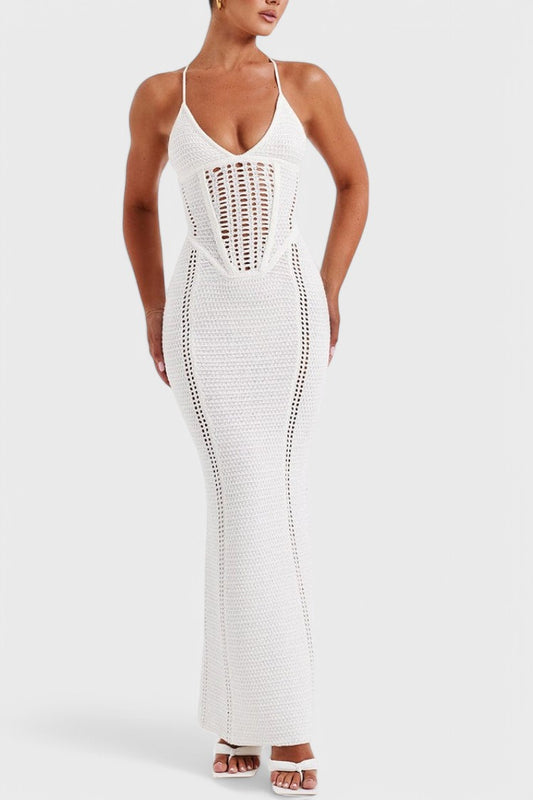 Ella™ - Lace-up large backless knitted dress